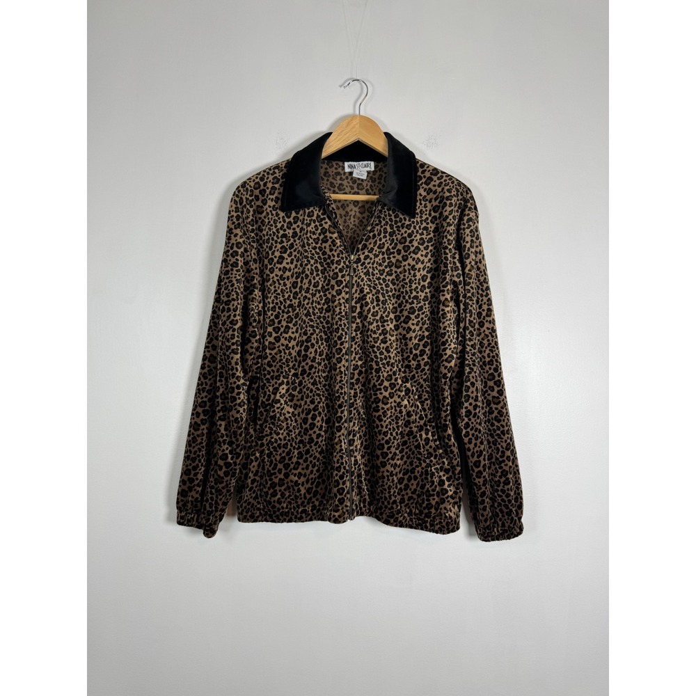 Mob Wife Nina St Claire Women M Track Jacket Leopard Print Collared Zip Brown